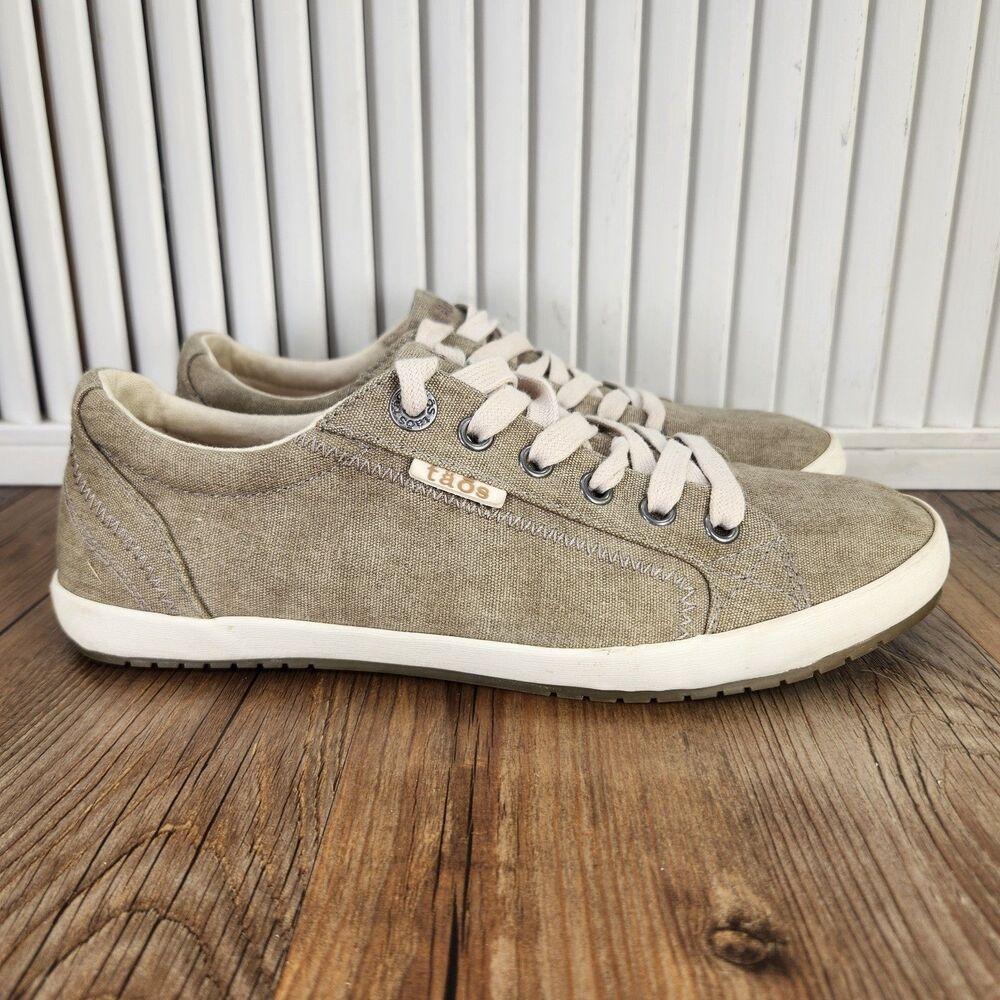 Taos Star Womens Sz 8.5 Khaki Brown Canvas Arch Support Lifestyle Sneakers Shoes